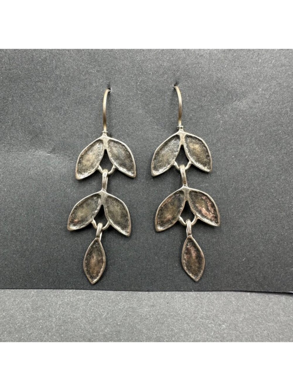 Silpada Sterling Silver Textured Oxidized Leaves Dangle Earrings W2175 Retired
